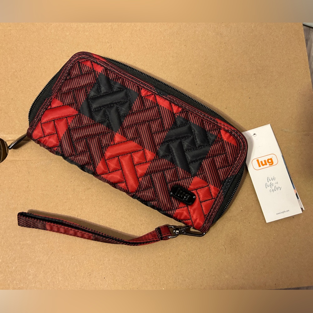 Lug black red checked wristlet wallet